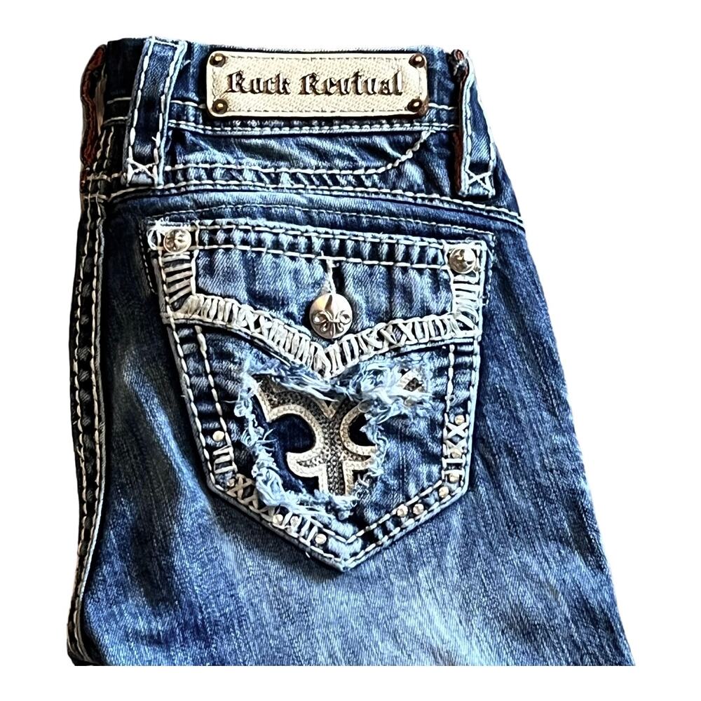 Rock Revival Blue JEAN 25 Gloria Mid Rise Straight Stretch Womens Demin Jeans - Picture 2 of 9